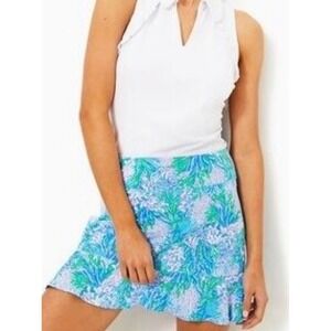 Lilly Pulitzer Luxletic Medium Skort Zadora High Rise Strong Current Sea Print
